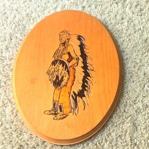 Wooden Oval Carved Wall Art with Native American Design